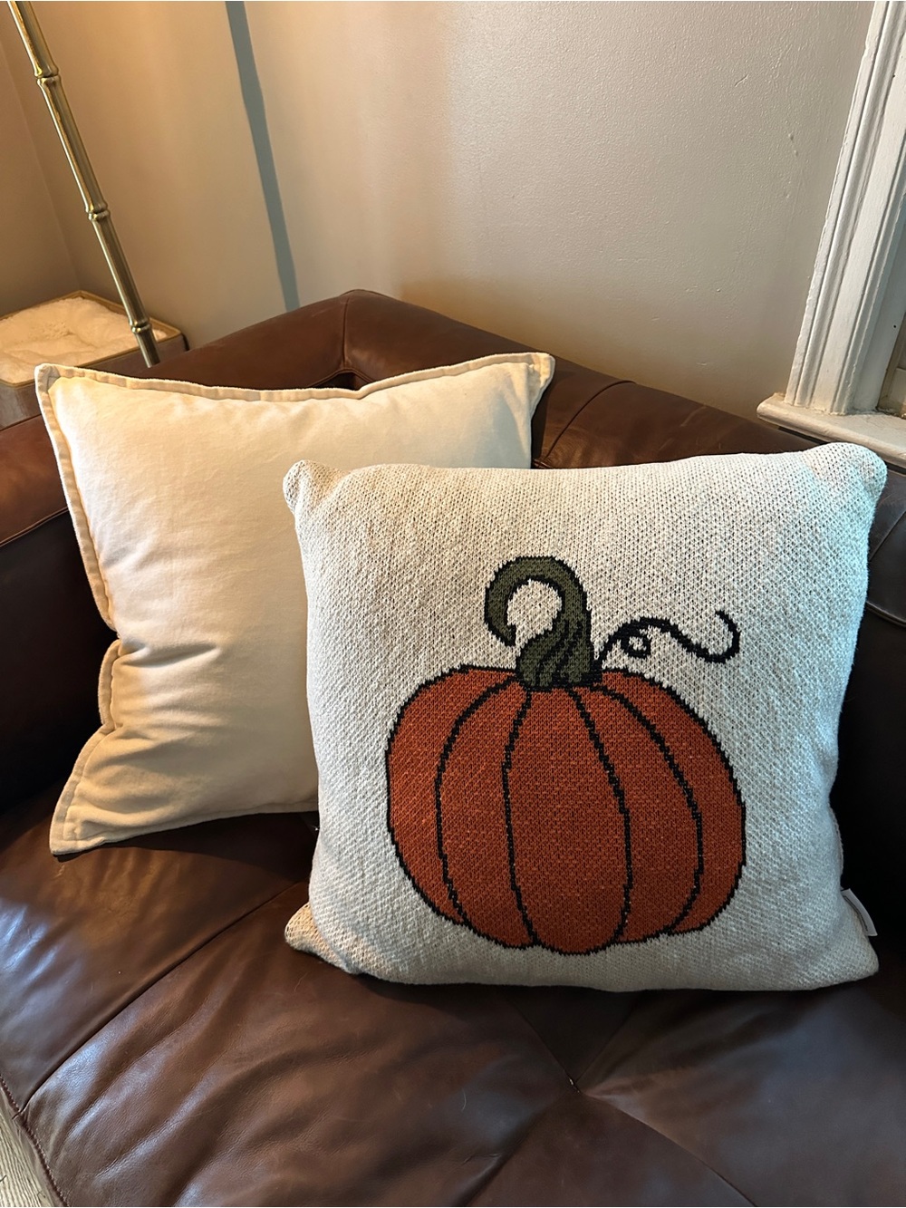 cupcakes & cashmere Cream Pumpkin Knit Accent Pillow with Orange Pumpkin